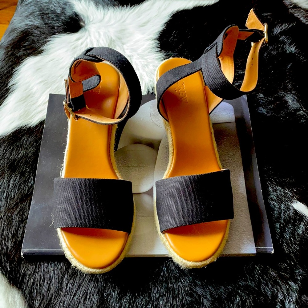J. Crew black linen espadrille sandals; size 8M